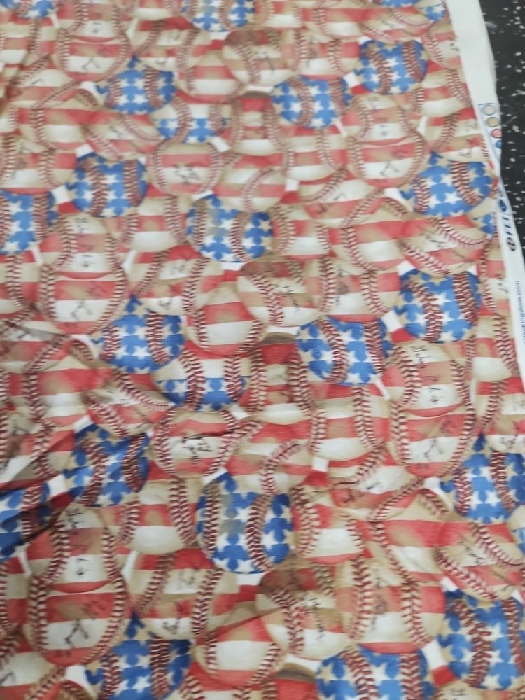 Lot of 3 Yards American Classic Baseballs Cotton Fabric