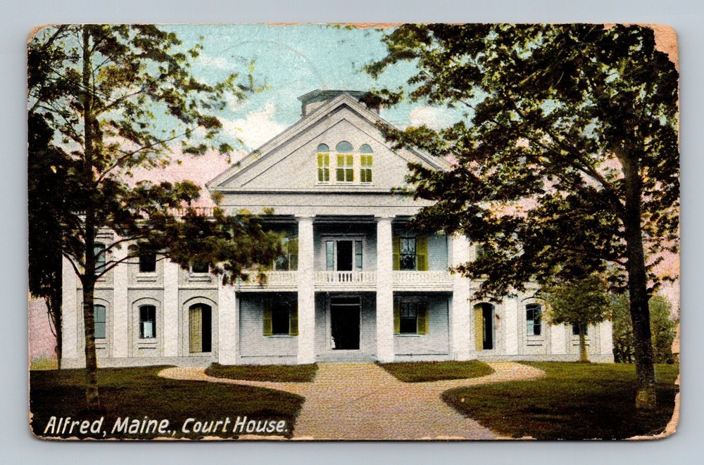 Vintage Alfred Maine Court House Postcard 1909 Handcolored