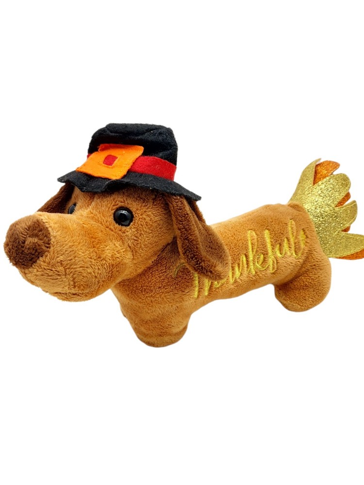 Thanksgiving Dachshund Weiner Dog Stuffed Animal Plush 11” felt turkey feathers