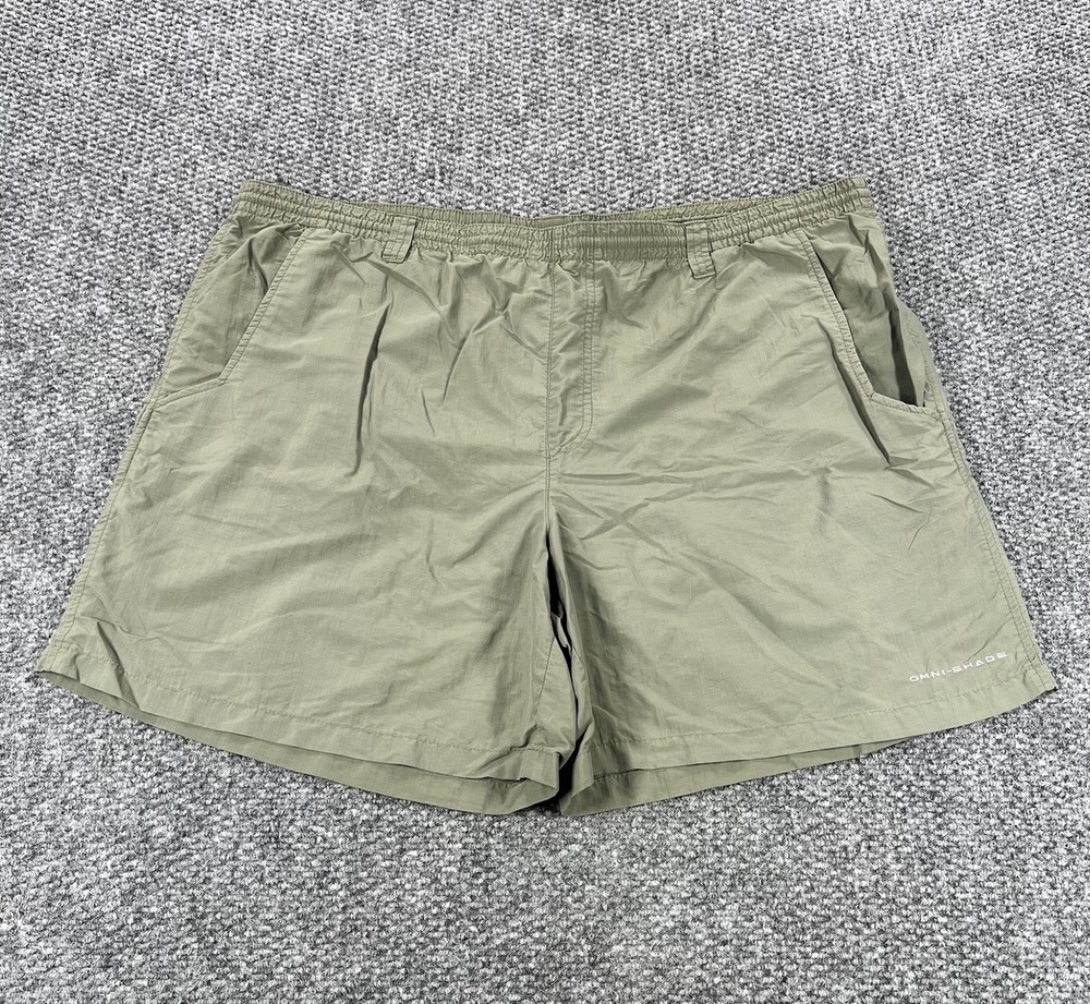 Columbia PFG Shorts Men Large Military Green Omnishade Fishing Nylon Lined