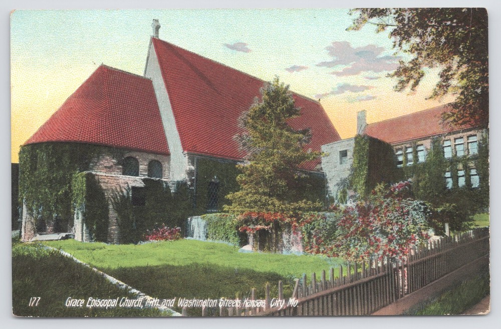 Kansas City Missouri~Grace Episcopal Church & Garden~c1910 Postcard