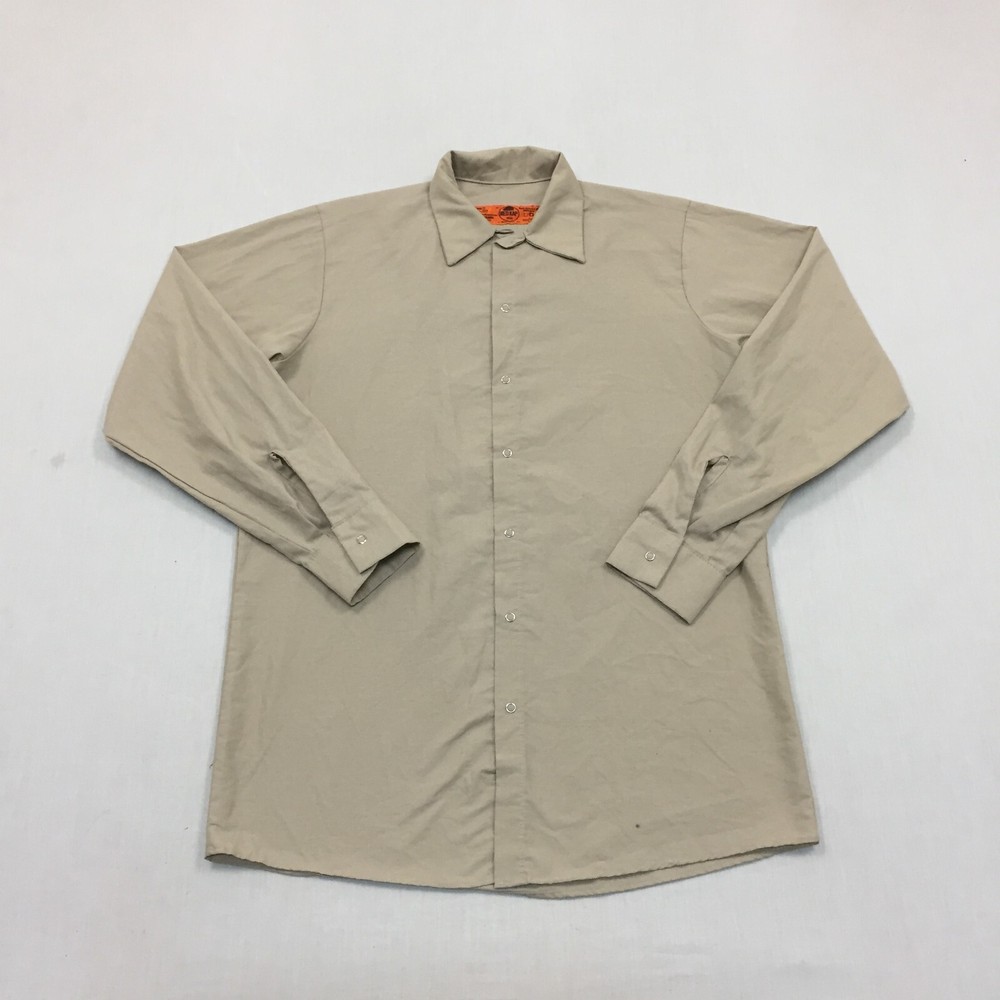 Red Kap Workwear Shirt Mens Medium Button Up Long Sleeve Beige (M)