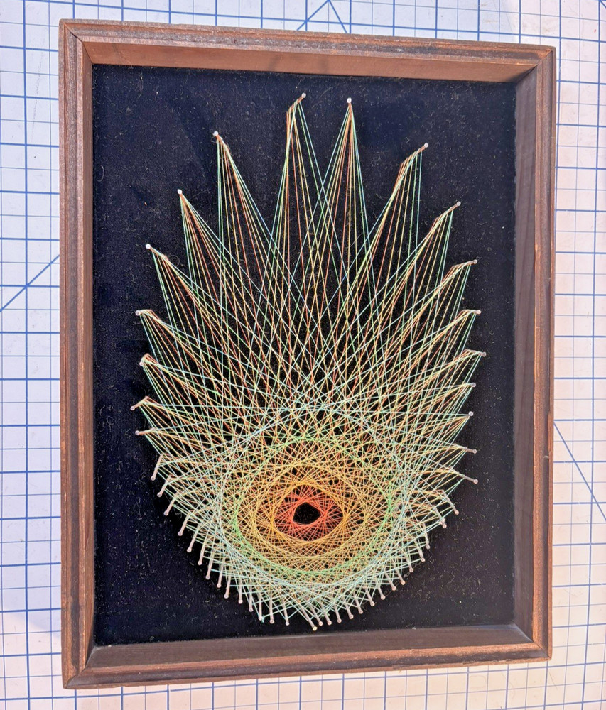 Vintage String Art Geometric Oval Wall Hanging Velvet Retro 60s 70s MCM Colors