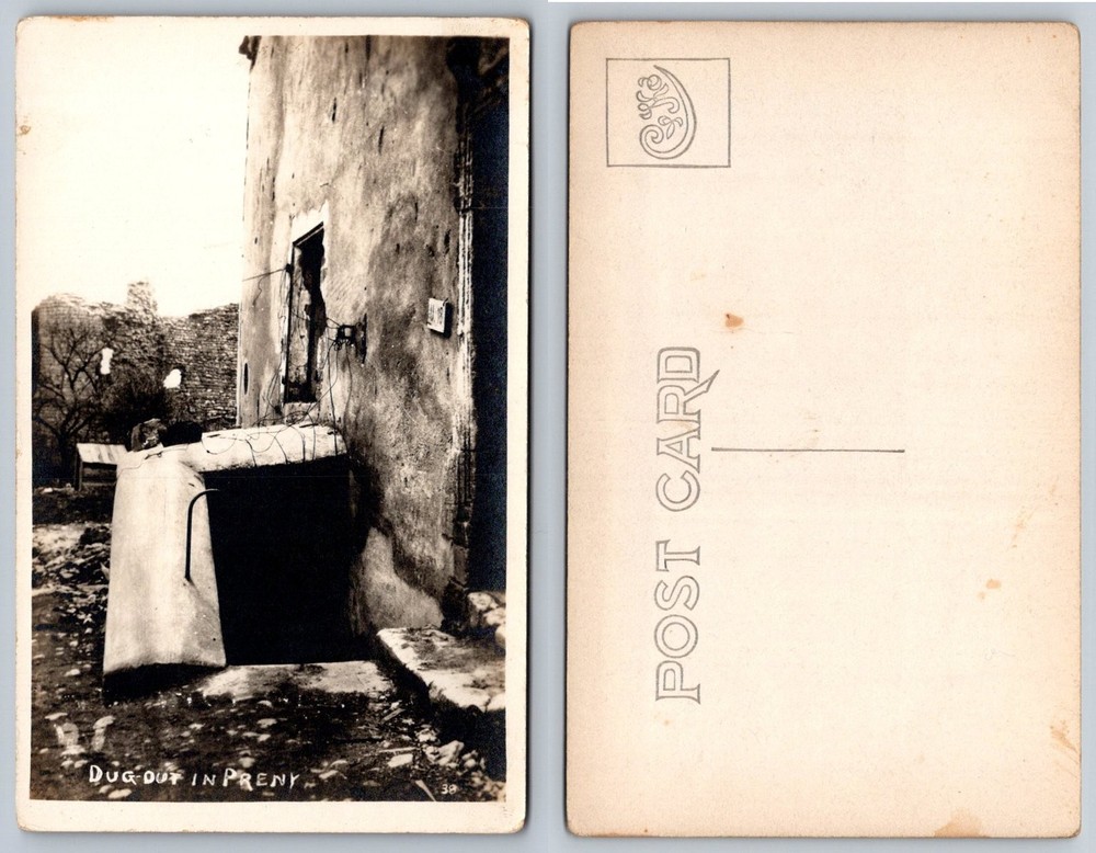 WWI Preny France Dugout Real Photo Postcard RPPC Military Ruins Trench War