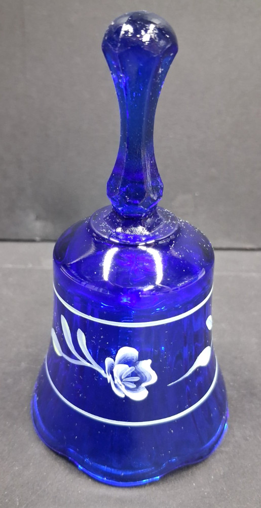 Fenton Art Glass Cobalt Blue Bell Floral Rose Pattern