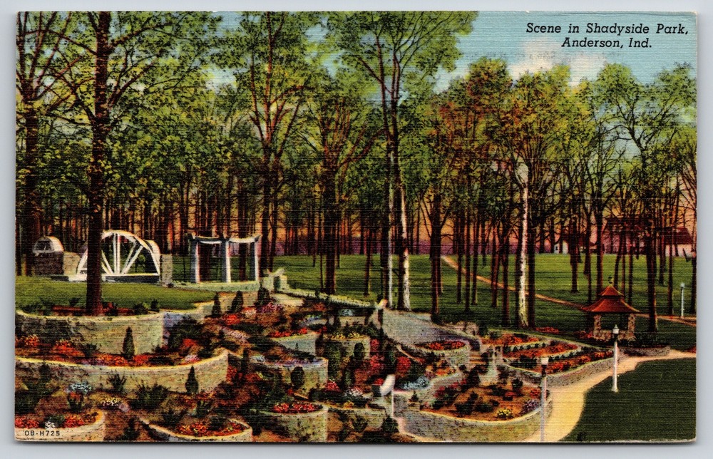 Anderson Indiana~Shadyside Park & Road~Vintage Linen Postcard