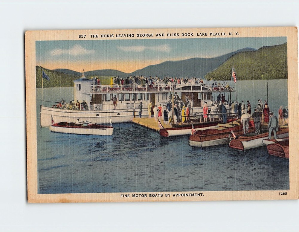 Postcard Doris Leaving George and Bliss Dock Lake Placid New York USA America