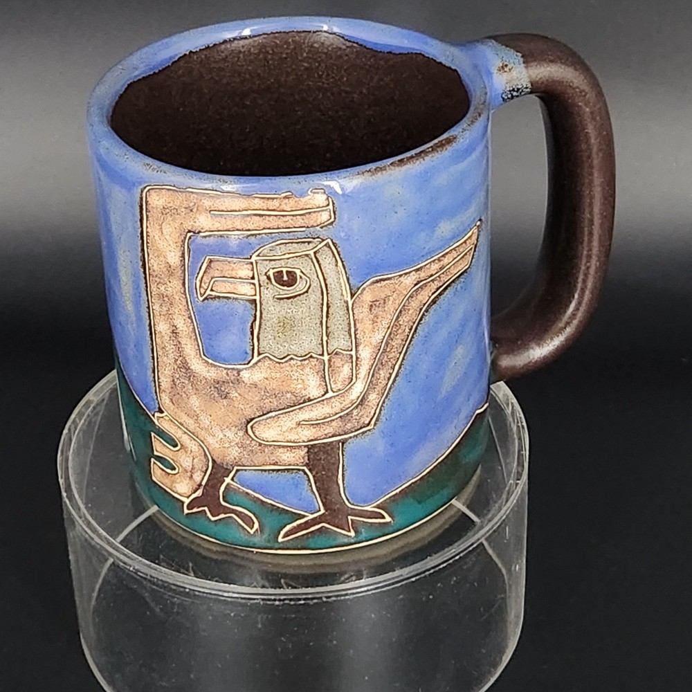 Signed Art Pottery Eagle Mountain Coffee Tea Mug Design By MARA Mexico Blue
