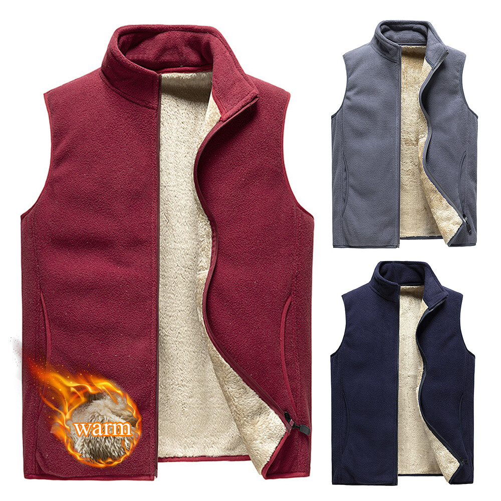 Winter Men Fleece Lined Vest Body Warmer Sleeveless Jacket Gilet Zip Waistcoat