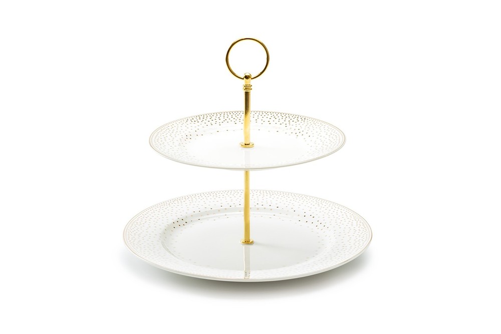 Grace Teaware Gold Dots Fine Porcelain 2-Tier Server