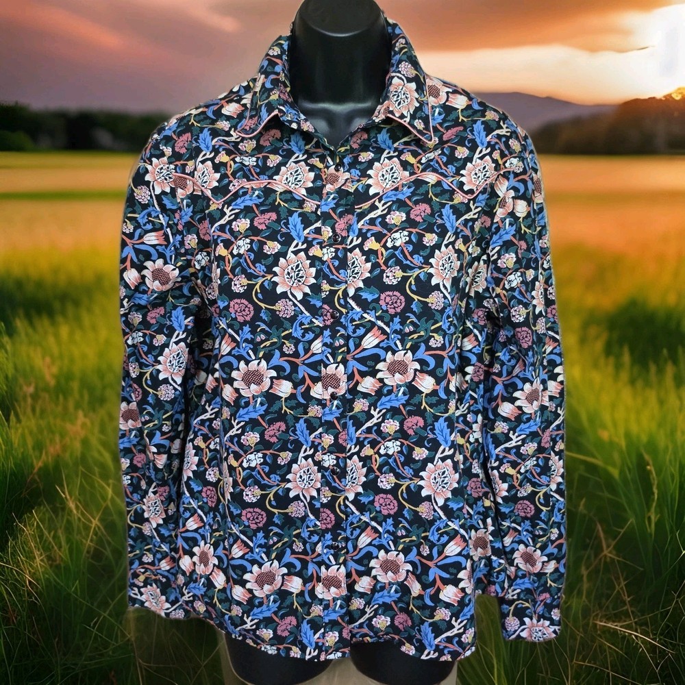 Wrangler Retro Womens L Shirt Rodeo Floral Print Snap Cowgirl Western Rockabilly