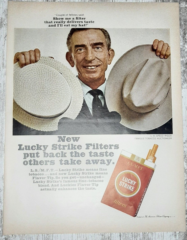 1965 Lucky Strike Vintage Print Ad Cigarettes Tobacco Filter Flavor Hats LS/MFT
