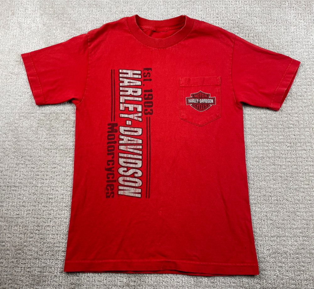 Harley Davidson T Shirt Youth L Red Pocket Graphic Spellout Logo Myrtle Beach