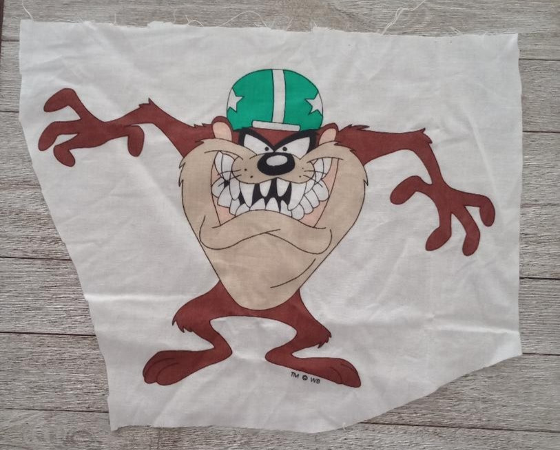 looney tunes taz football  fun fabric large print 12 x 8.5 inch 1pc new