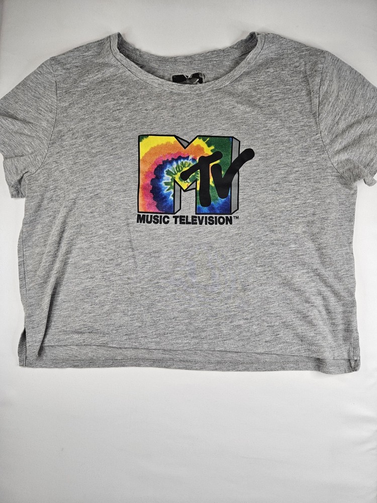 MTV Women's Cropped T-Shirt Size Large Short Sleeve Graphic Tee Cotton Blend