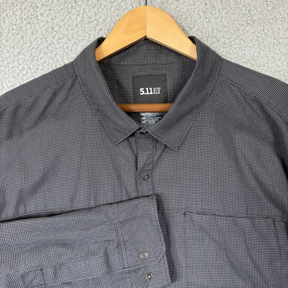 5.11 Tactical Shirt Mens 2XL Snap Up Gray Black Houndstooth Long Sleeve Workwear