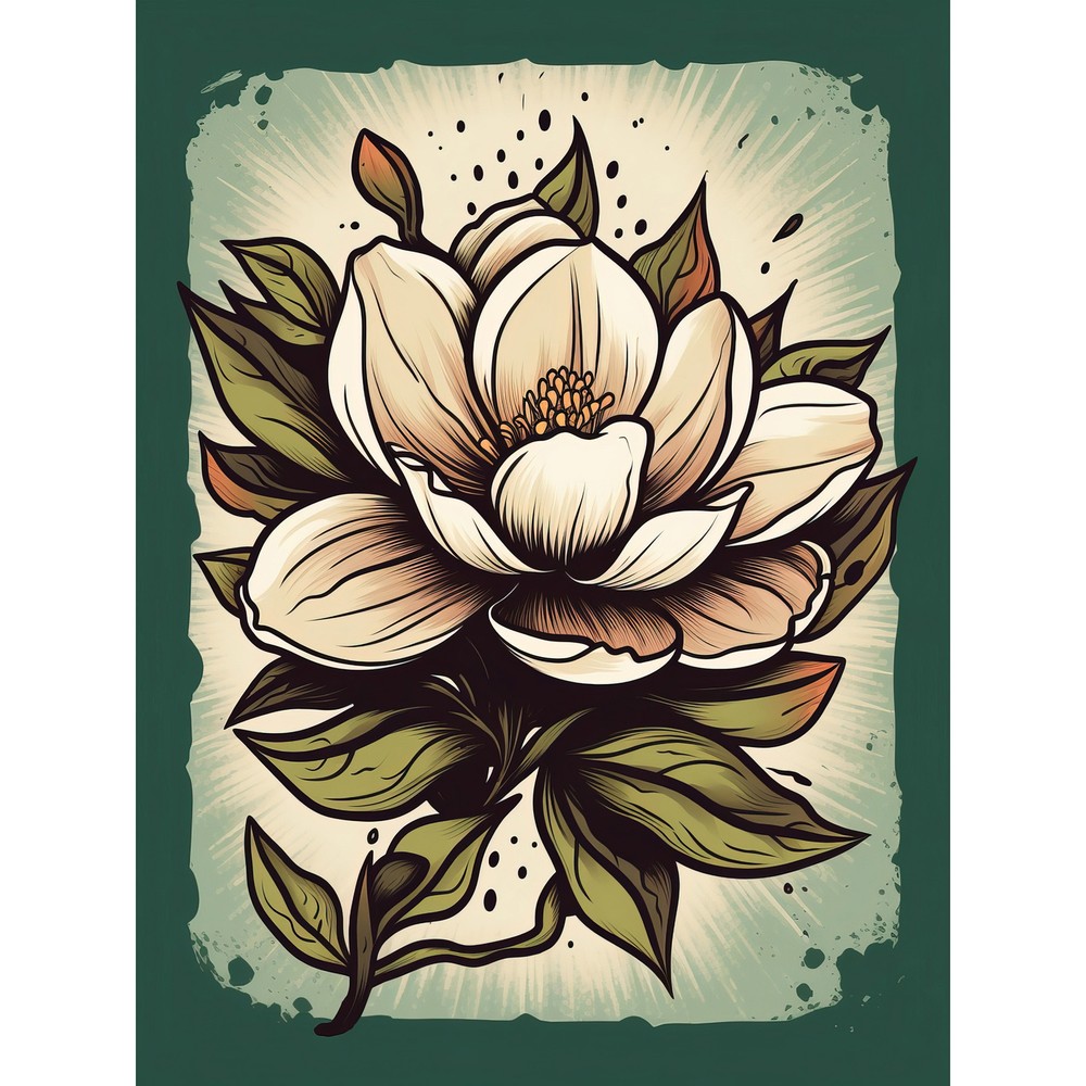 Old School Magnolia Flower USA Tattoo Americana 50s Wall Art Poster Print Giant