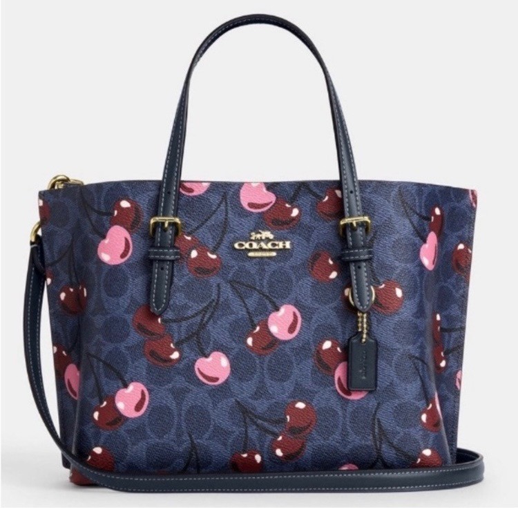 Coach Mollie Tote Bag 25 In Signature Canvas-Blue With Cherry Print (CZ772)