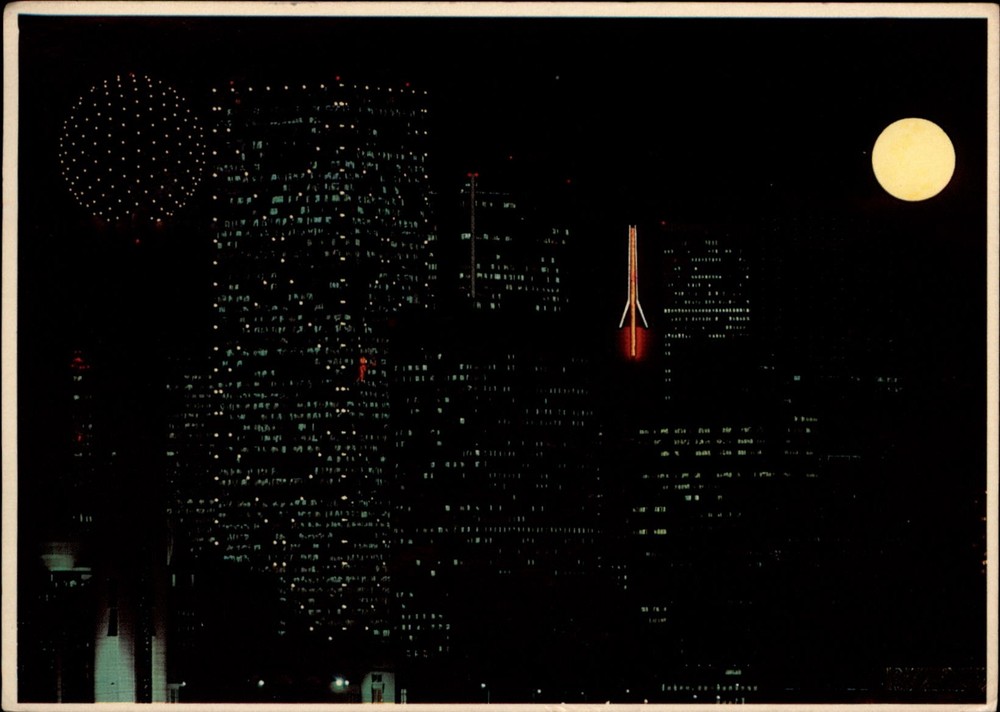Dallas Texas Night Skyline vintage postcard c121