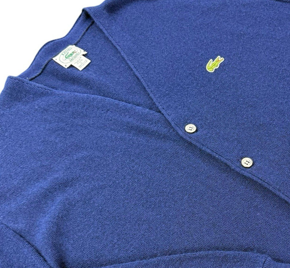 Vintage Izod Lacoste Men's Knit Sweater Cardigan Button Up L Blue Made In USA