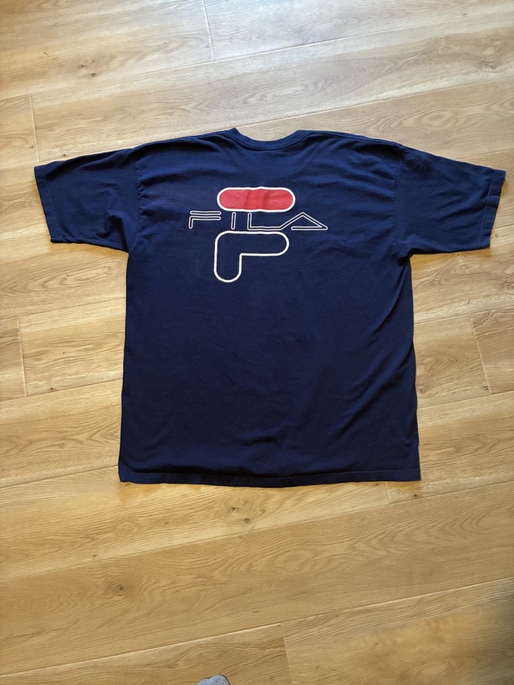90s Fila Made in USA graphic logo navy blue t shirt men’s XL vintage Authentic