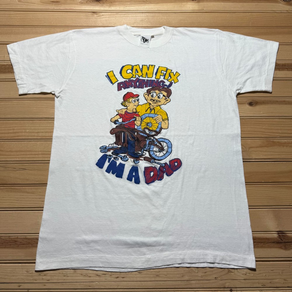 Vintage 90s Can Fix Anything I'm Dad Mechanic Cartoon Single Stitch Shirt Large