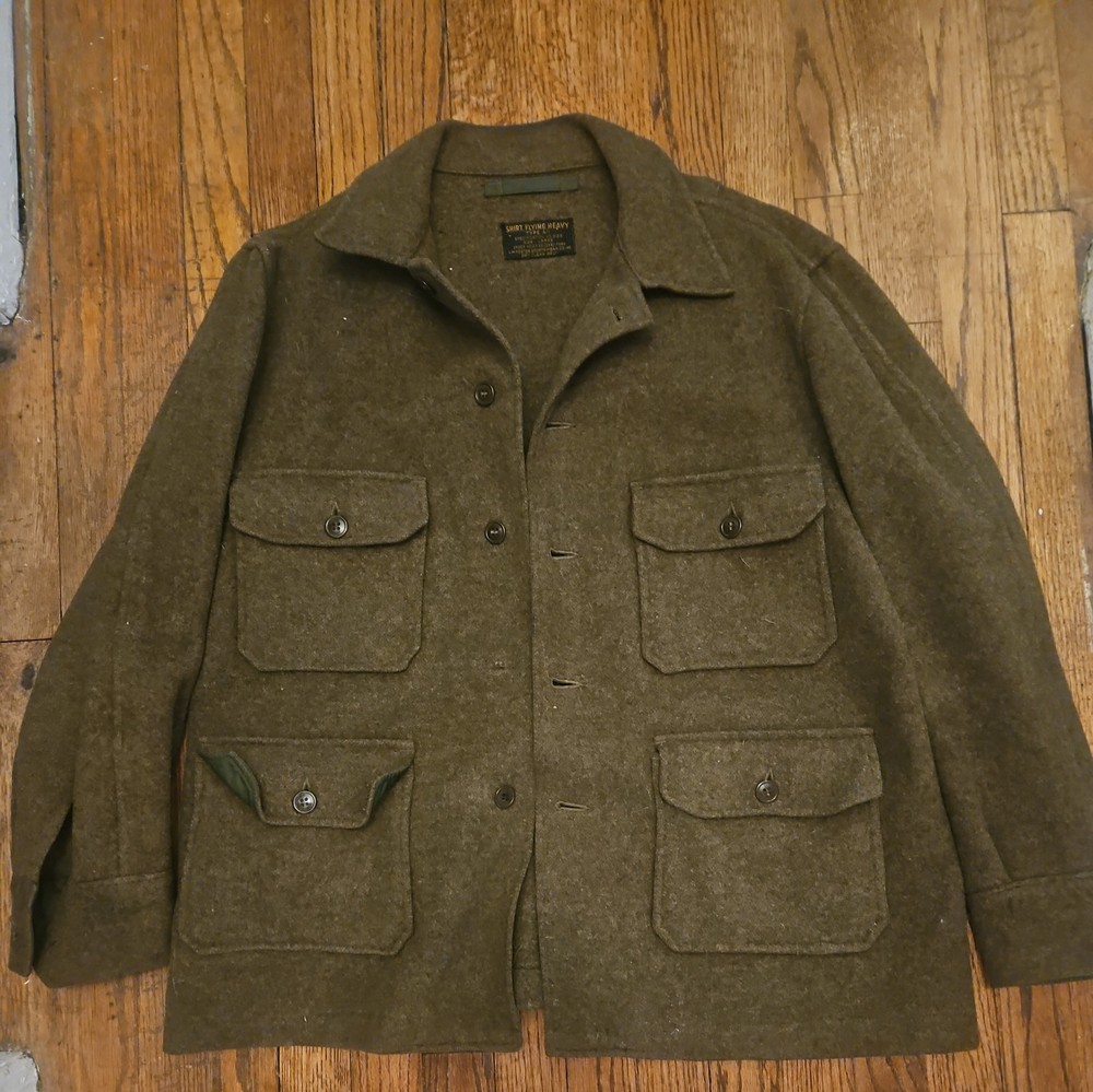 Vintage Military USAF Flying Shirt Green Type A 1  Wool Jacket LG USA Coat
