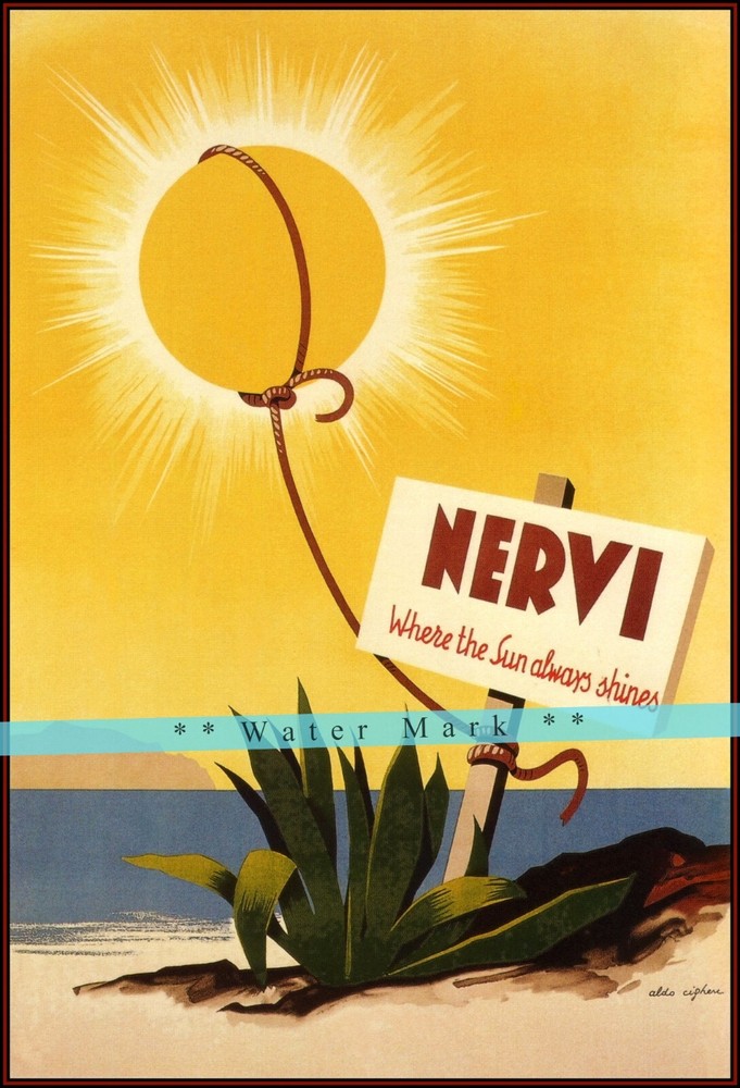 Nervi Italy 1948 Seaside Vintage Poster Print Retro Style Italian Travel Art