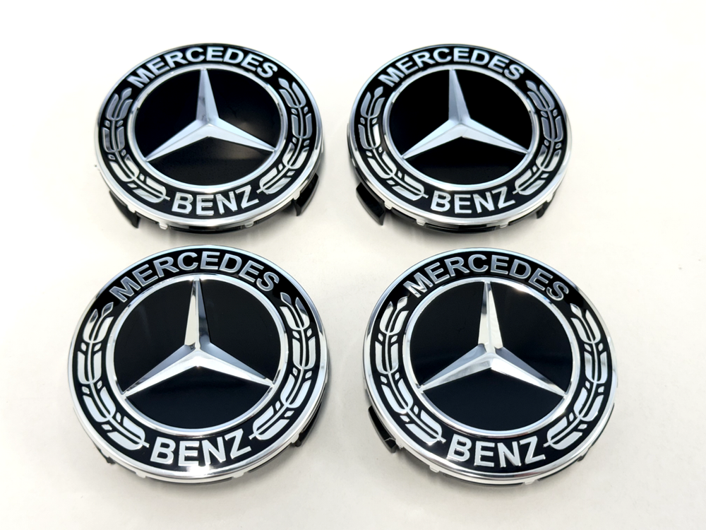 4PCS Mercedes Benz Black & Chrome 75MM Wheel Rim Center Hub Caps AMG OEM Upgrade