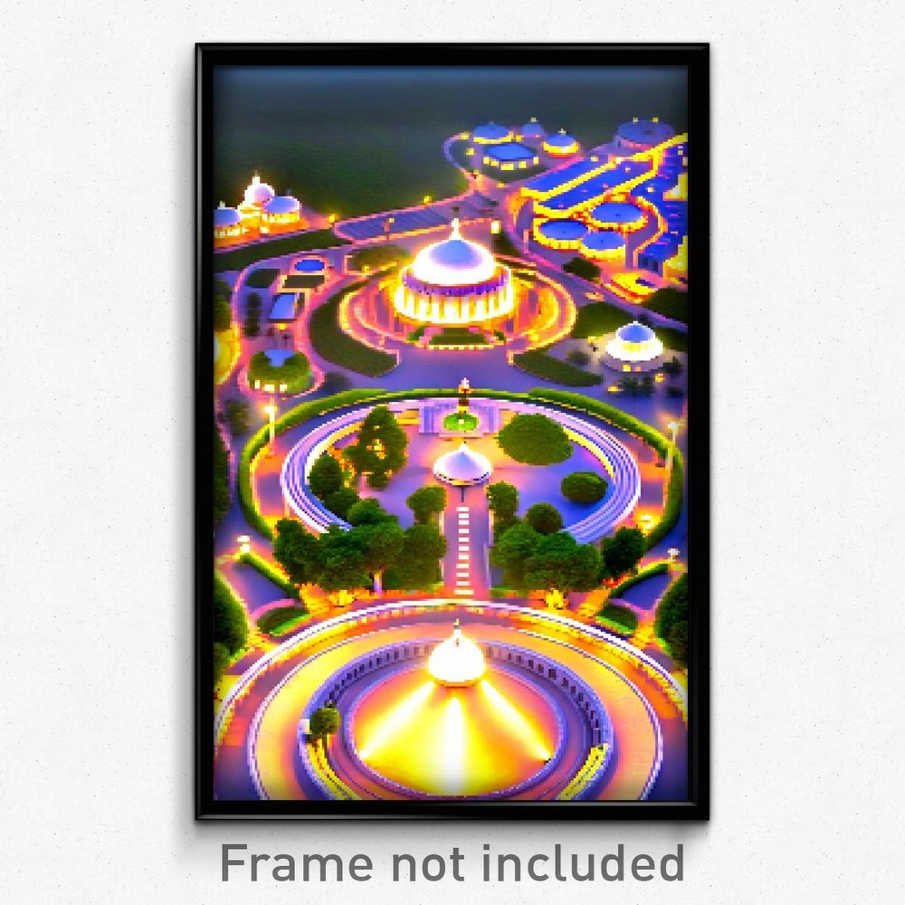 8-Bit Psychedelic Round Indian City Pixel Art Poster