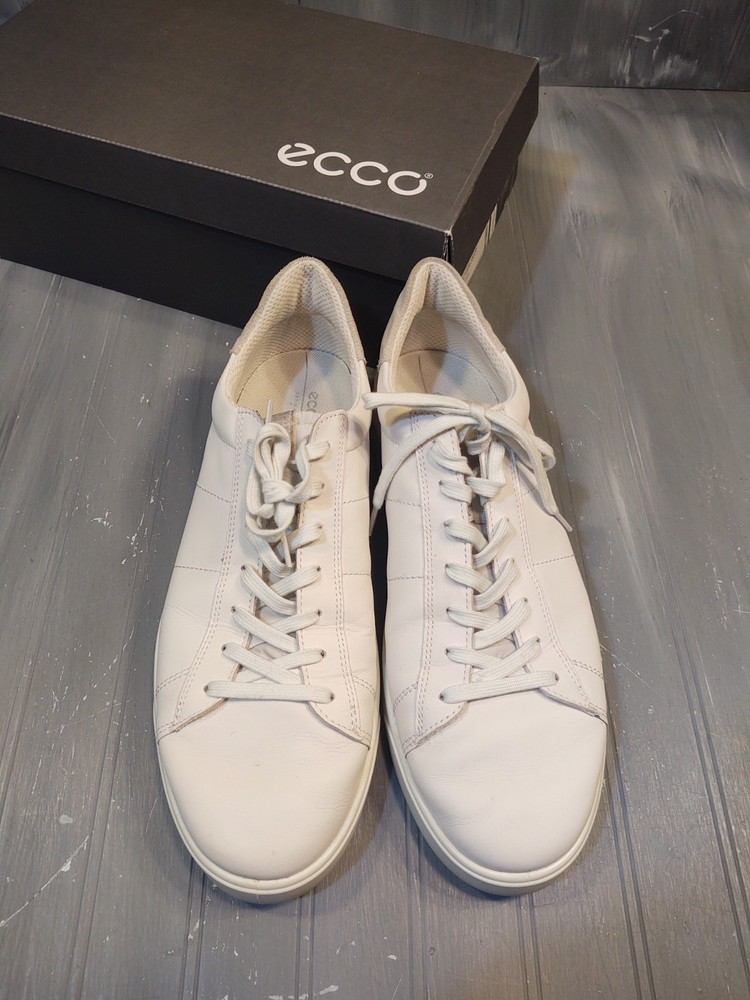 Ecco Men's Street Lite Retro Sneaker Sz  12- 12.5 White Leather Lace Up Low Top