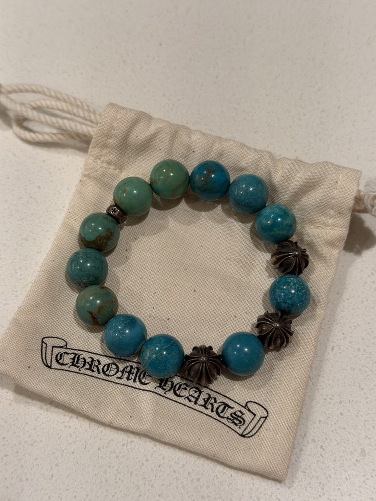 Chrome Hearts Turquoise Beaded Bracelet with Silver Accents