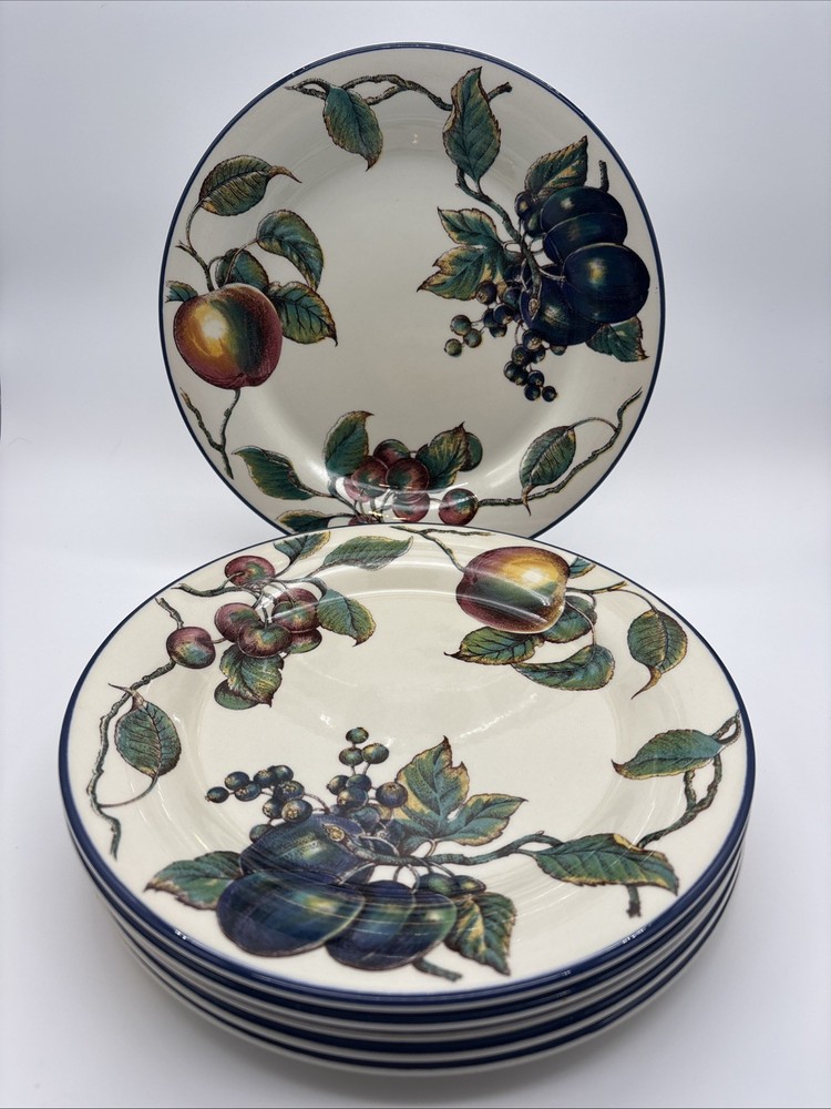 Set 6 Pier One MacIntosh Dinner Plates, Apples, Plums, Cherries, Made in England