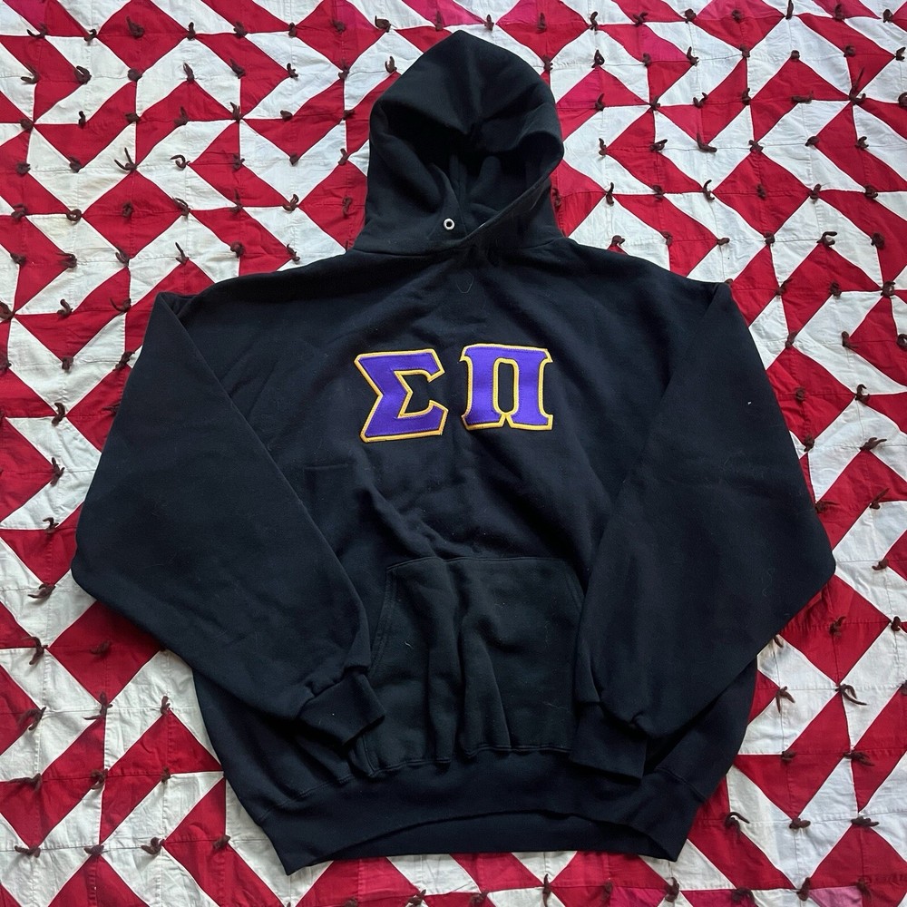 Y2K Jerzees Black Frat Hoodie As Is Worn Flaws