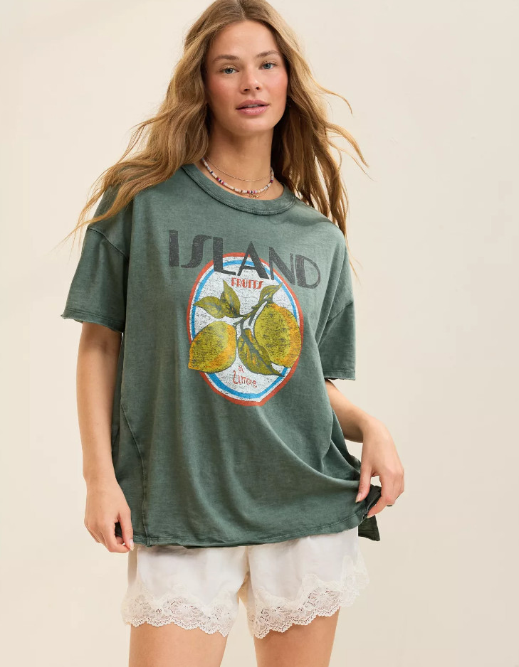 New Aerie Oversized Crew Boyfriend T-Shirt, Royal Palm
