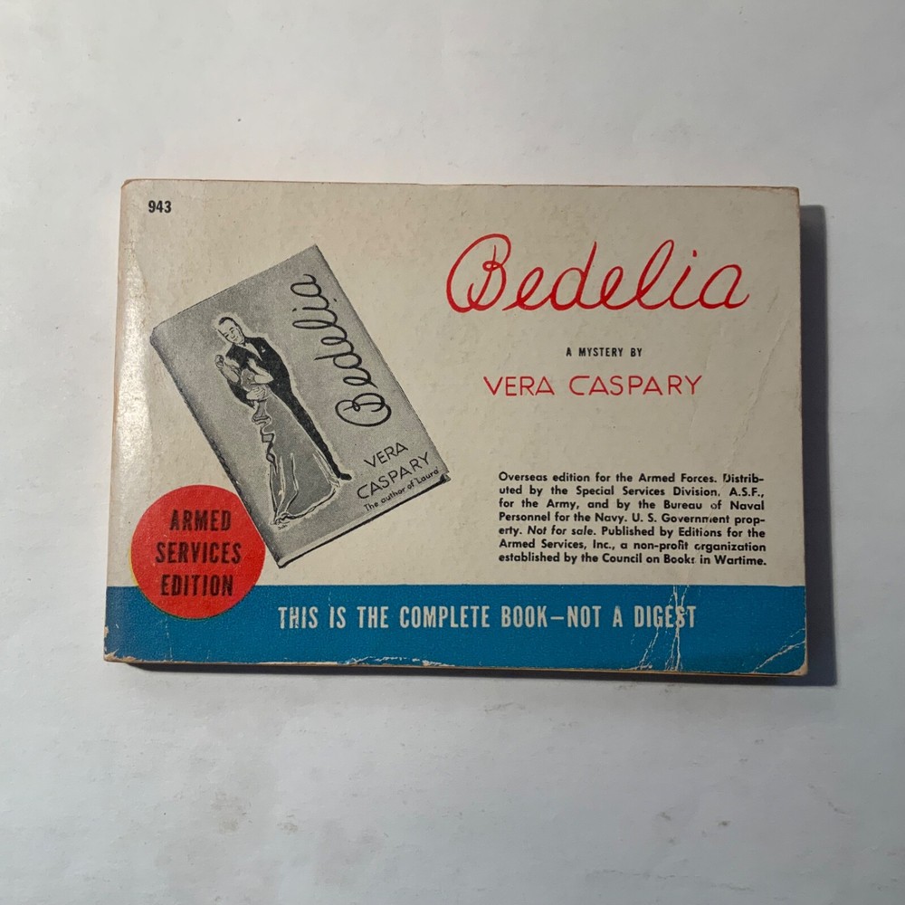 Bedelia by Vera Caspary 1945 Armed Services Edition 943 - Very Good+ / corner cr