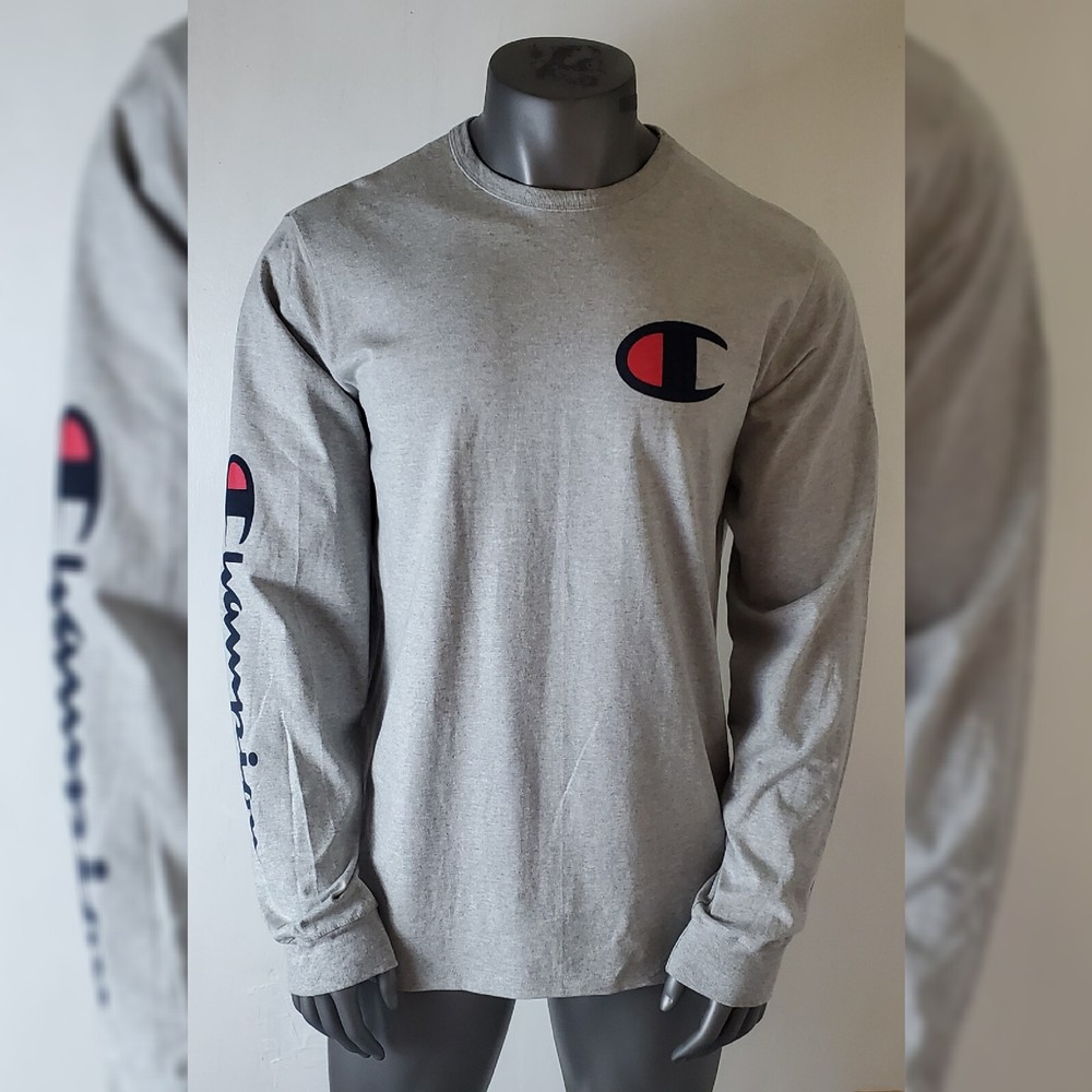 Champion Heritage Tee Long Sleeve Men's Script Logo In Right Arm Size 2Xl Grey