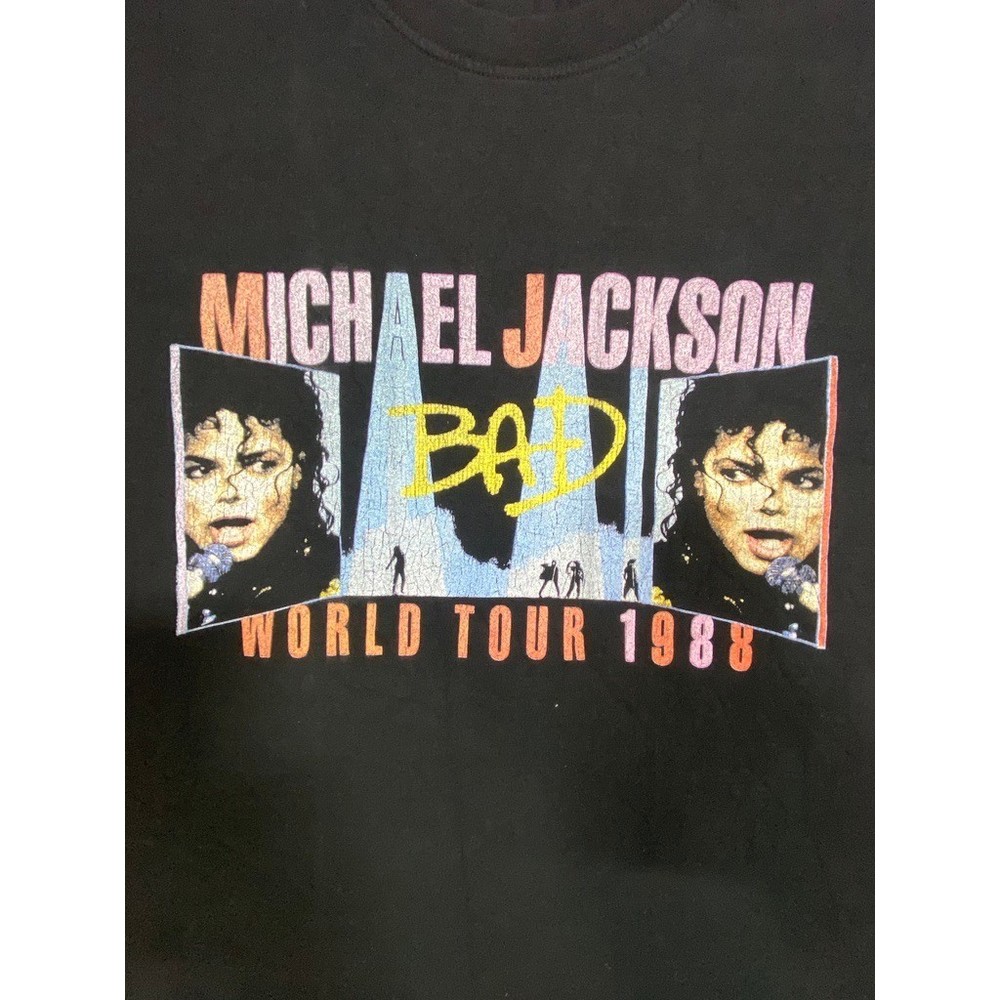 Michael Jackson Bad World Tour 1988 Graphic T-Shirt Mens 2XL Black Double Sided