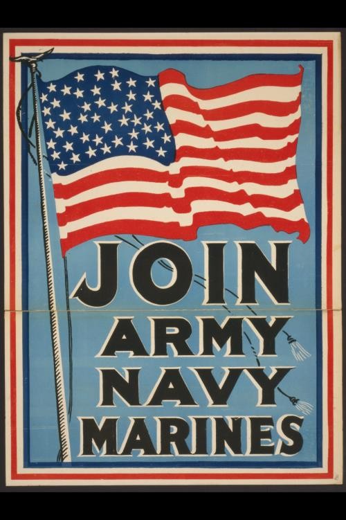Join Army Navy Marines,1917?,American War Poster Photo,Recruiting,US Flag