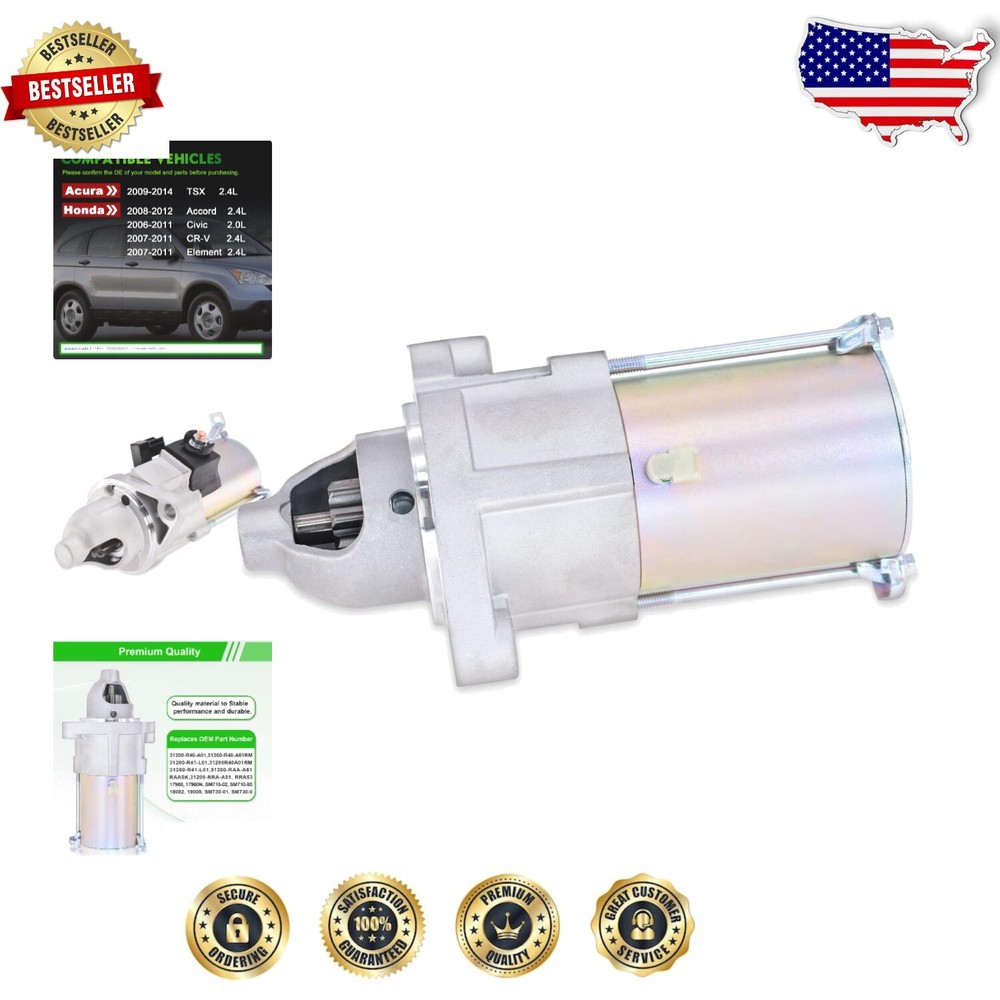 Premium 12V Starter Motor for Honda Accord, Civic, CR-V and Acura Models