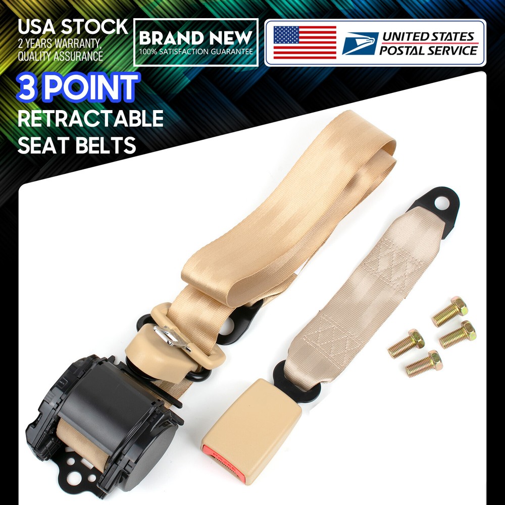 Set of (1) Safety 3 Point Retractable Car Seat Lap Belt Adjustable Kit Universal