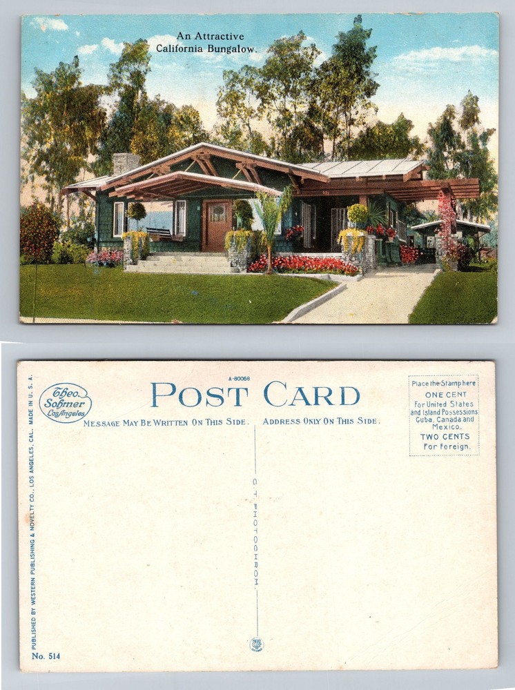 Los Angeles, CA-California Attractive California Bungalow House Vintage Postcard