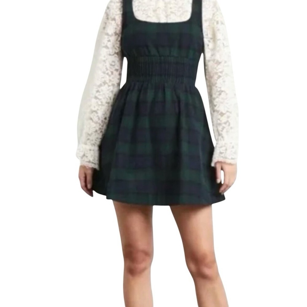 Hill House Home Cher Nap Dress Black Watch Tartan Plaid Smocked Cotton S