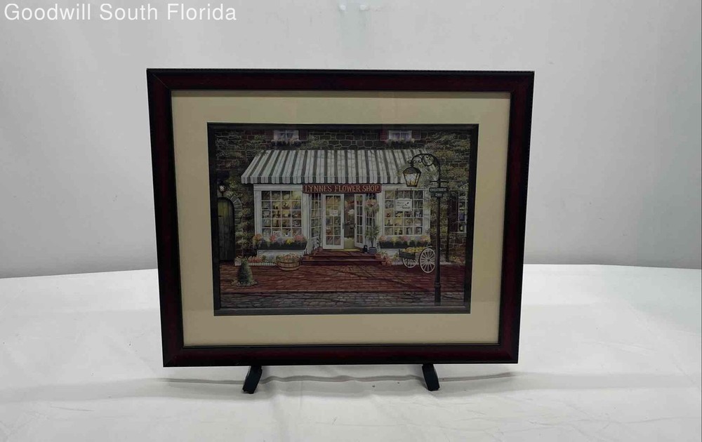 Framed Wooden The Lynne's Flower Shop Wall Decor Art Print Signed By Artist
