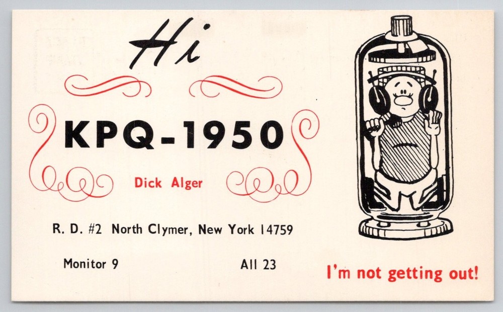 Vintage CB Radio QSL Postcard KPQ-1950 Dick Alger North Clymer New York
