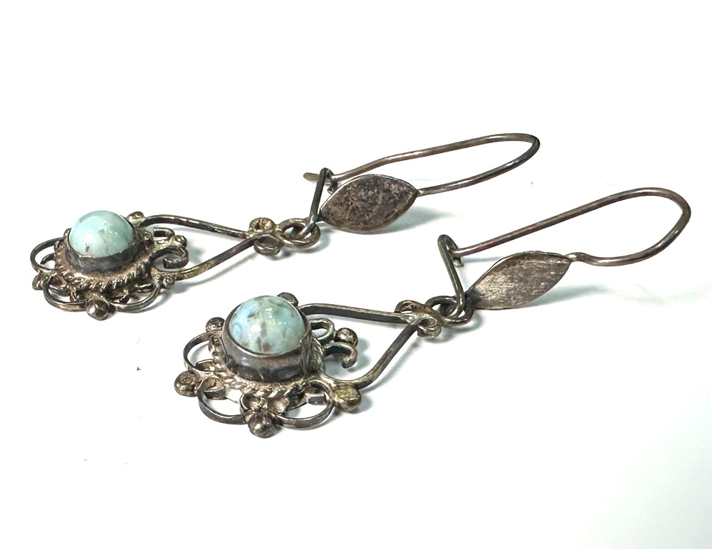 Vintage Blue Stone Filigree Earrings MARKED 925 Sterling Silver Jewelry Lot I