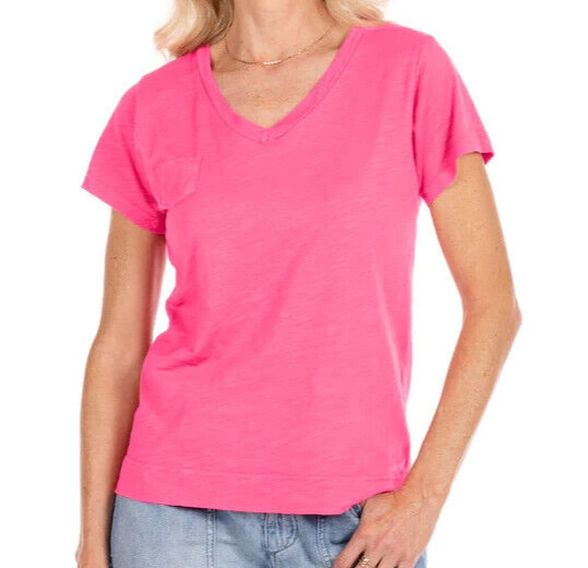 FRESH PRODUCE XLarge Cosmos PINK $56 HERITAGE Cotton Fem Logo V Neck Top NWT XL
