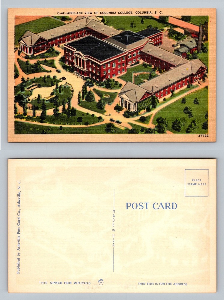 Columbia, SC-South Carolina Columbia College Aerial Campus View Vintage Postcard