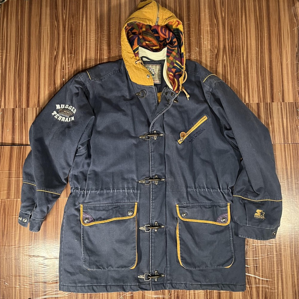 Vintage Starter Rugged Terrain Jacket Mens XL Blue Hooded Parka Outdoor 90s
