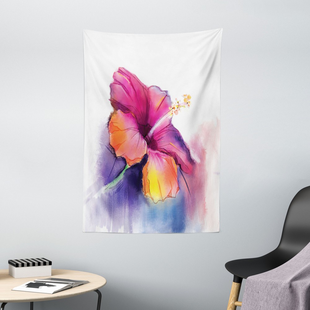 Floral Tapestry Hibiscus Flower Pastel Print Wall Hanging Decor